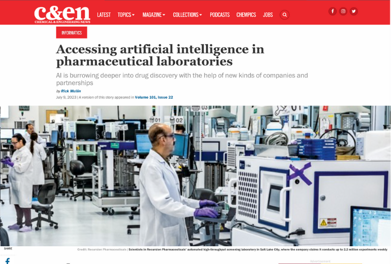 A C&EN magazine that explores AI in pharmaceutical labs.