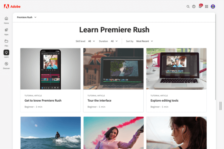 Adobe Premiere Rush tutorial library