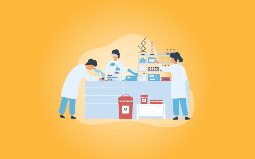 illustration of chemists in a lab