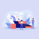 illustration showing a story being written on a typewriter