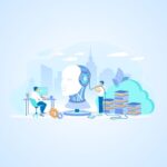 illustration showing an artificial intelligence being hooked up to a computer