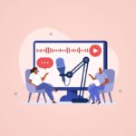 illustration showing podcasters recording an audio story