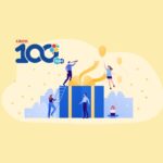 illustration showing the C&EN 100th anniversary logo, balloons and a gift