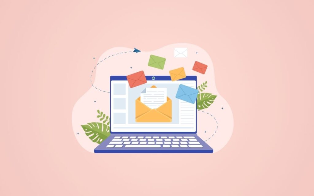 illustration showing a laptop with emails on screen