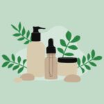 illustration showing greenery and beauty products