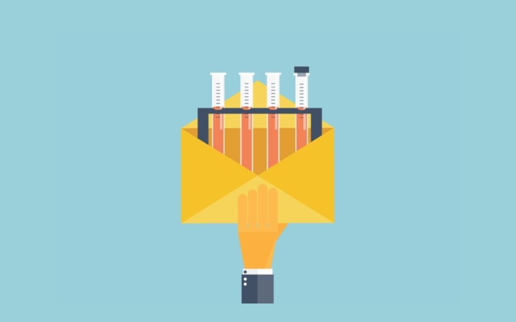illustration showing a hand delivering a letter with test tubes inside
