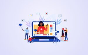 illustration showing video production and viewing on a laptop