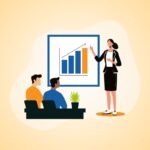 illustration showing a sales pitch to B2B science clients