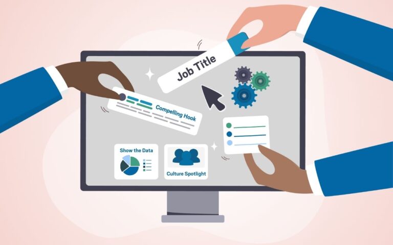 illustration showing handing putting together different elements of a strong science job post