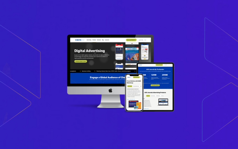 illustration showing C&EN Media Kit website on a desktop and iPad