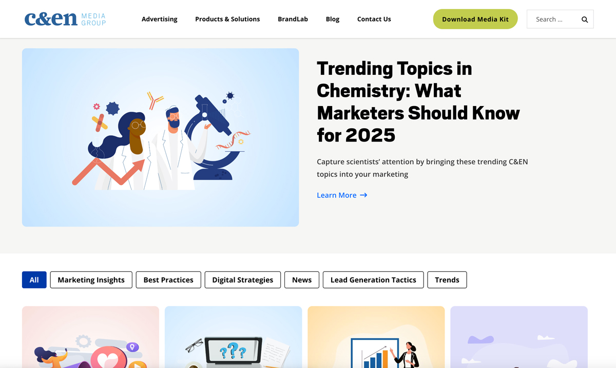 screenshot of blog landing page on C&EN Media Kit site