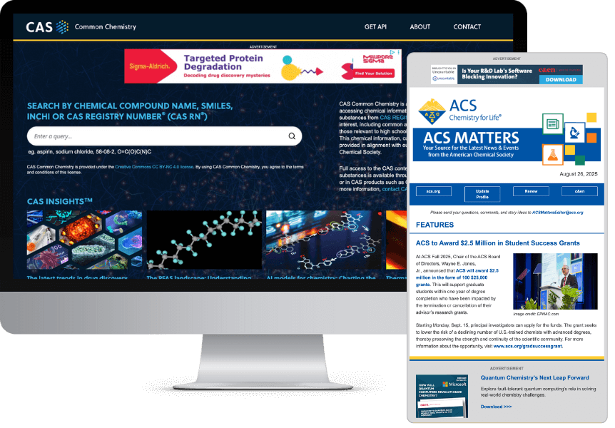 CAS Common Chemistry and ACS Matters Ad examples 