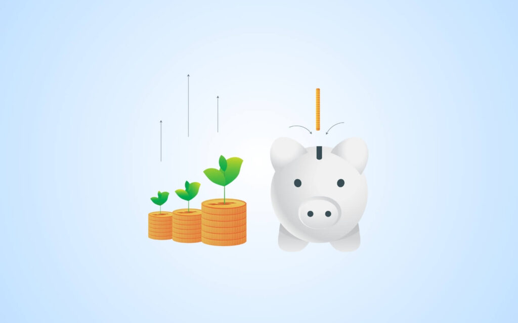 stacked coins and piggy bank