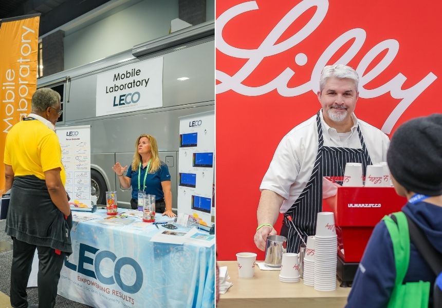 A LECO Mobile Lab and Lilly barista station at ACS science conferences